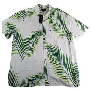 Margaritaville Shirt Mens XXL 2XL White Button Up Green Leaf Pattern Rayon NWT